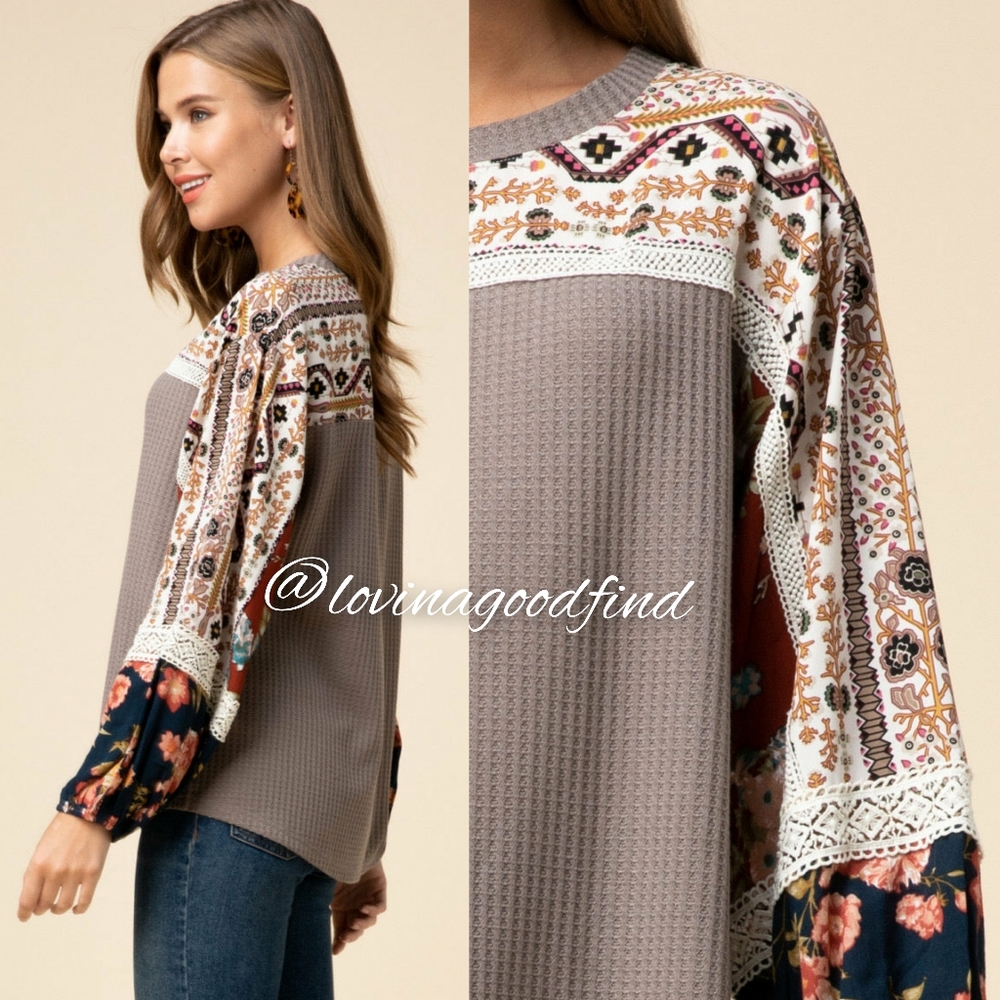 ANTHROPOLOGIE Boho Floral Lace Waffle Blouse EUC sz M - Picture 13 of 13